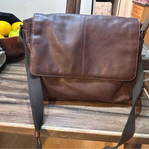 John Lewis Classic Brown Leather Messenger Bag